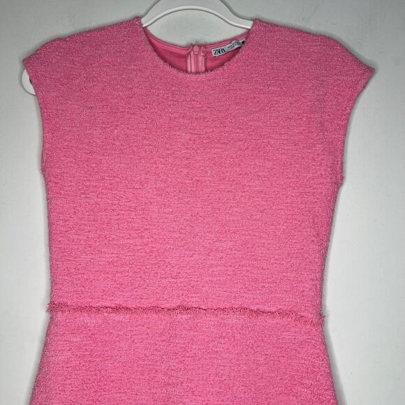 Zara Pink Jacquard Textured Terry Mini Dress Size Small - Picture 5 of 8